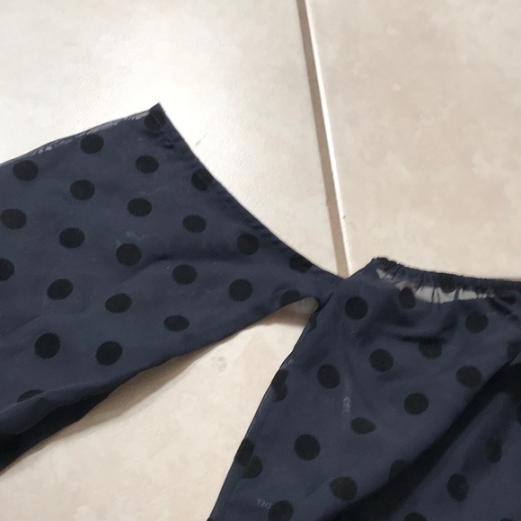 Navy Polka Dot Off the Shoulder Top - Picture 4 of 5